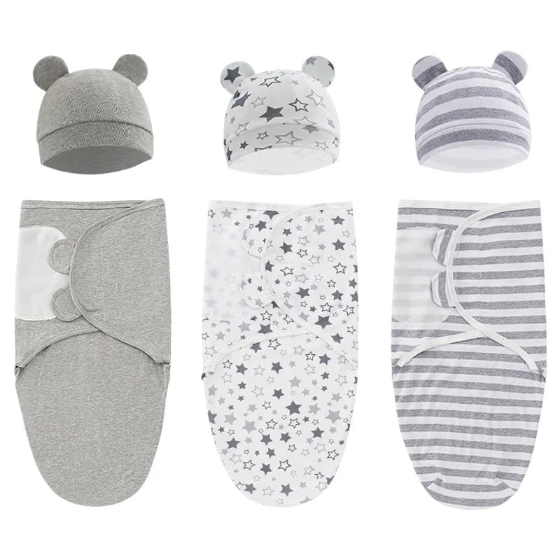 1/2PCS Cotton Sleepsack Baby Swaddle Blanket Wrap Hat Set