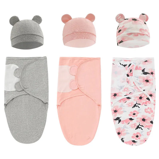 1/2PCS Cotton Sleepsack Baby Swaddle Blanket Wrap Hat Set